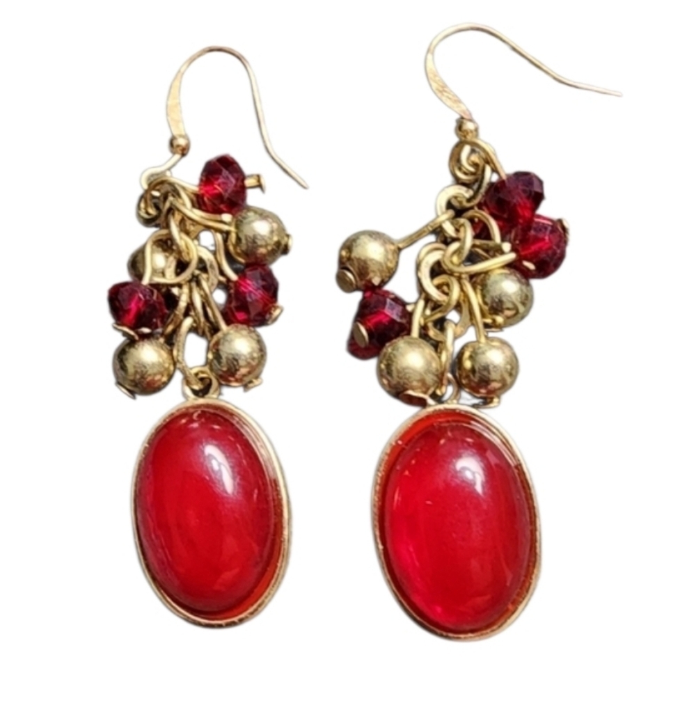 Red Goldtone Dangle Earrings